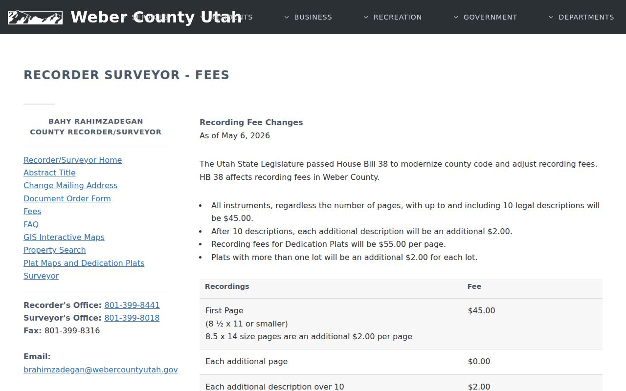 North Ogden public records Weber Recorder fee schedule
