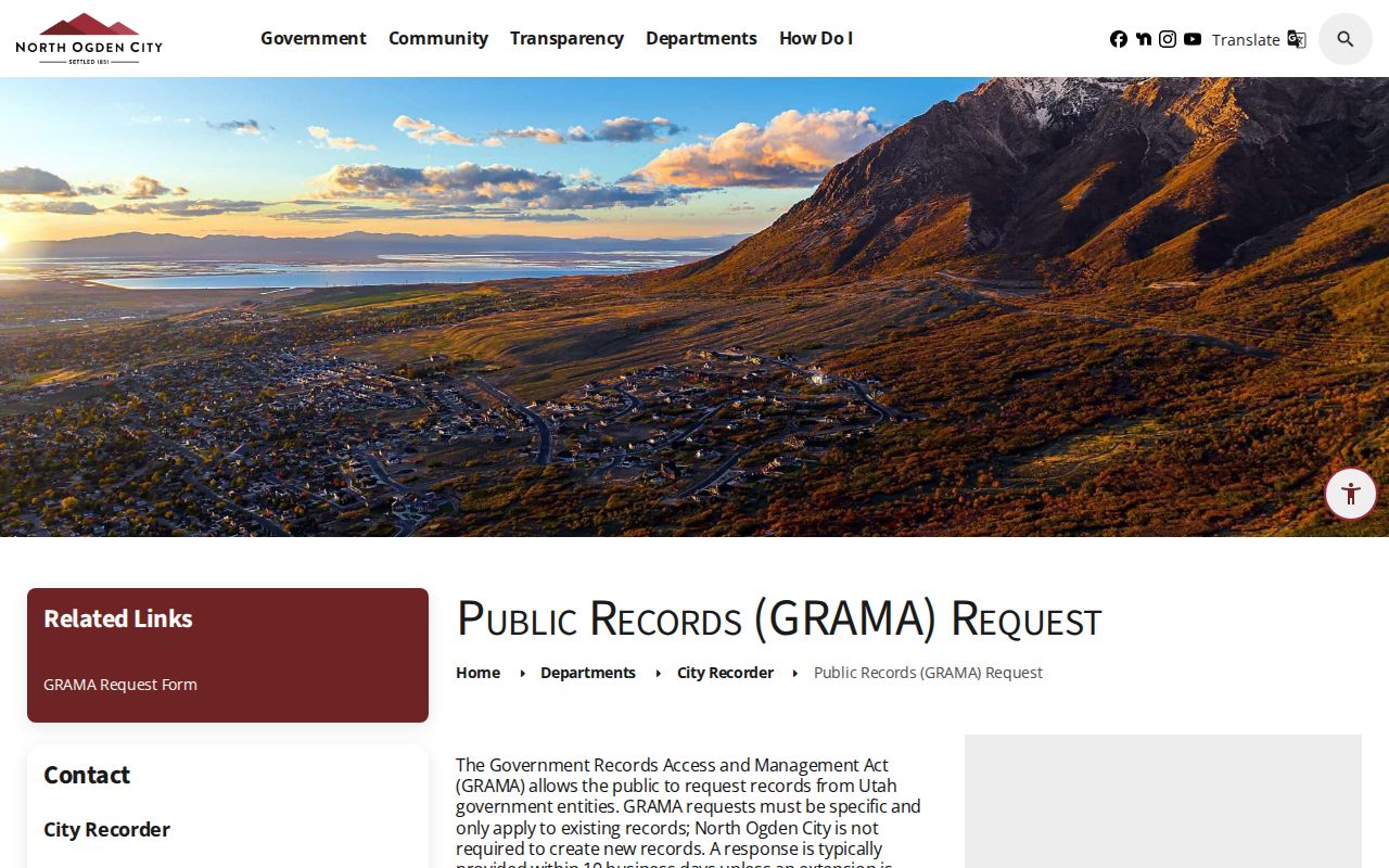 North Ogden public records GRAMA request page