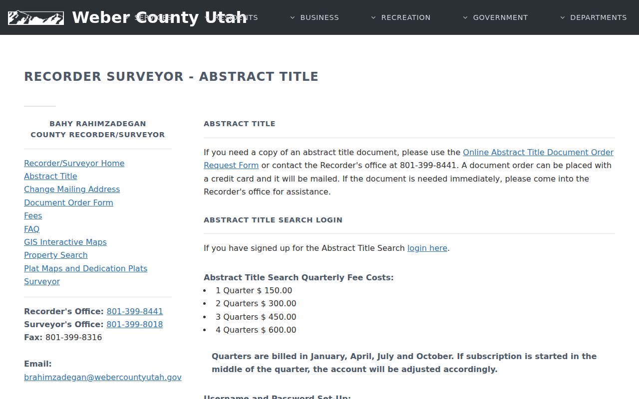 North Ogden public records Abstract Title Search registration page